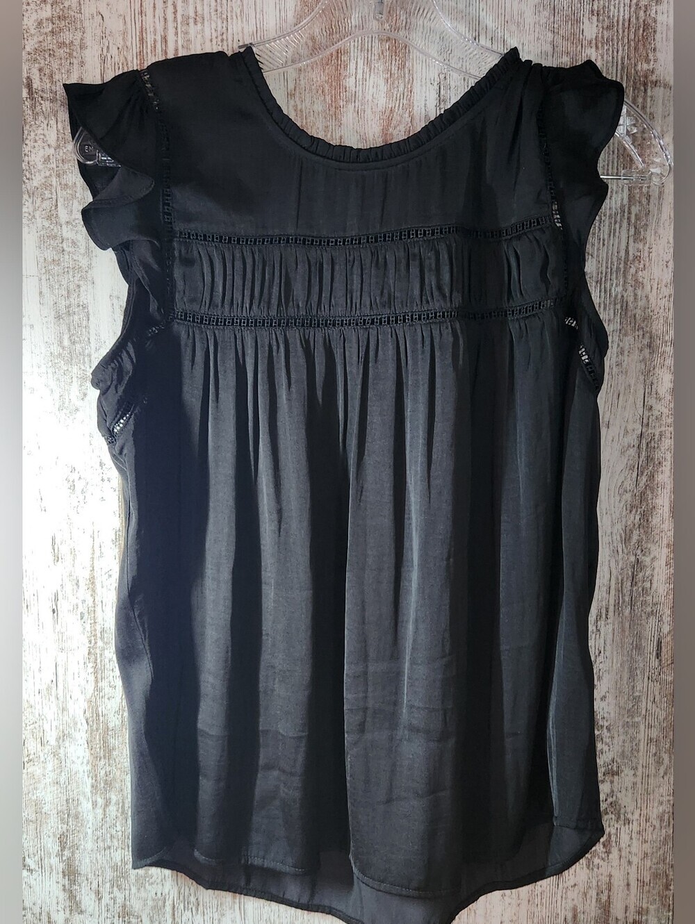 Liverpool LA Classic Black Ruffle Sleeve Pintuck Yoke Blouse Size Small Soft